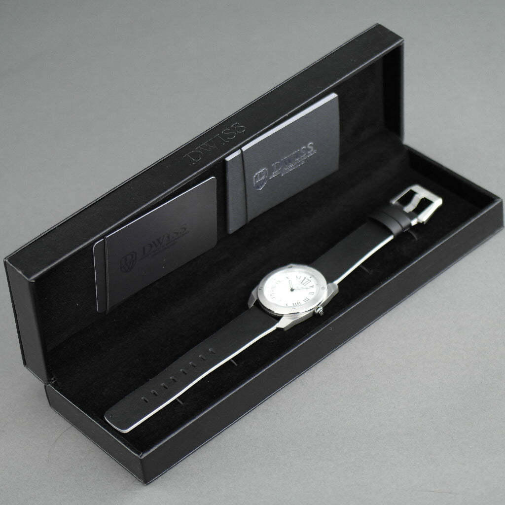 DWISS Limited Edition Swiss quartz white dial wristwatch 40mm