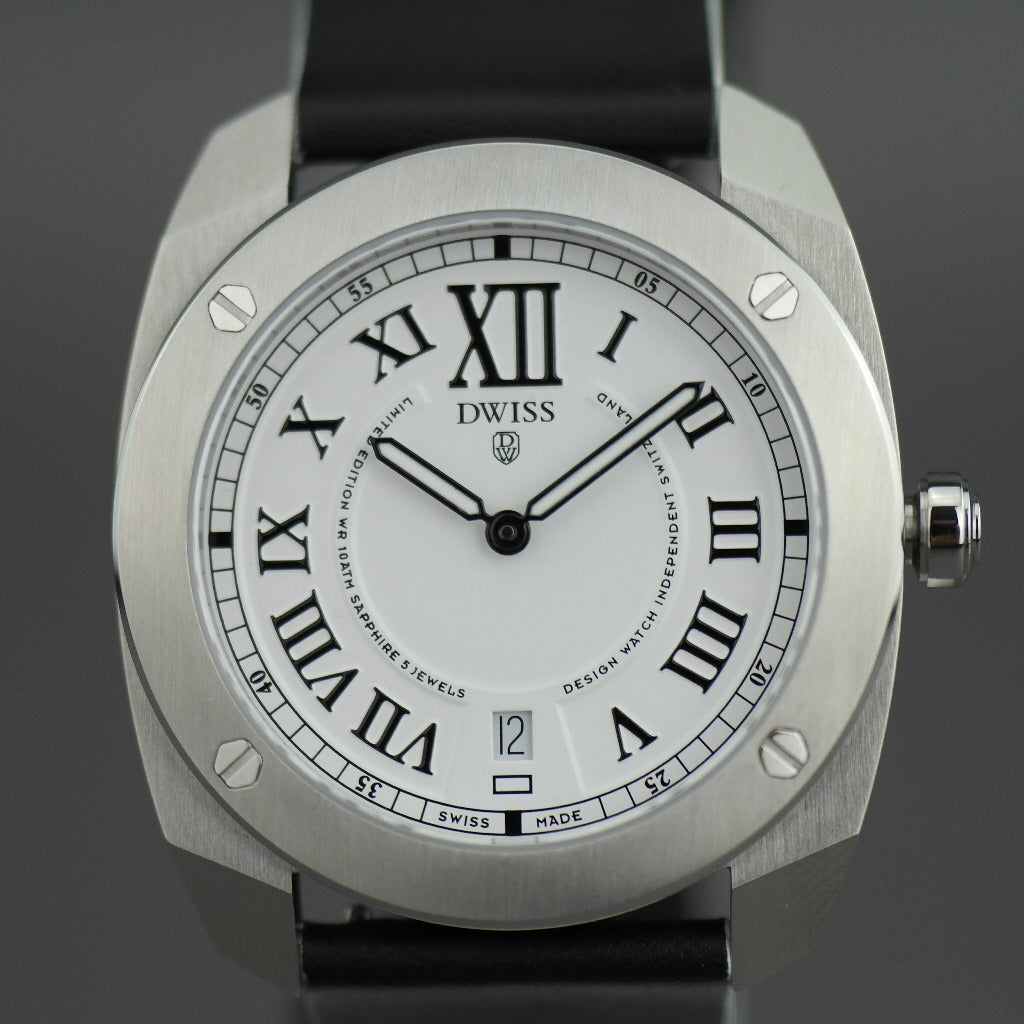 DWISS Limited Edition Swiss quartz white dial wristwatch 40mm