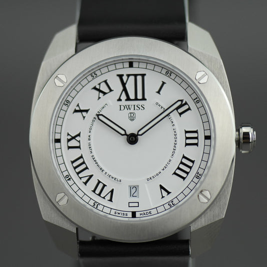 DWISS Limited Edition Schweizer Quarz-Armbanduhr mit weißem Zifferblatt und Armband