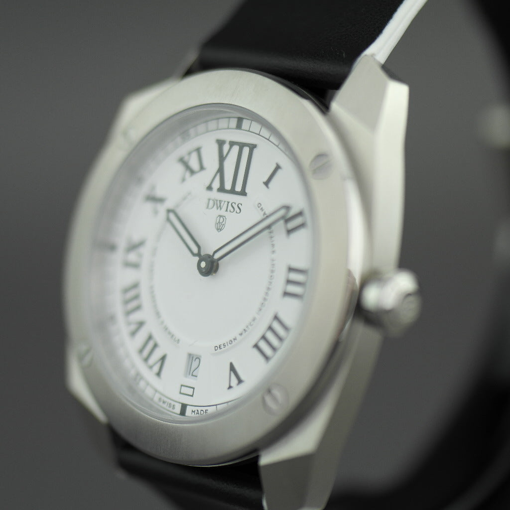 DWISS Limited Edition Swiss quartz white dial wristwatch 40mm