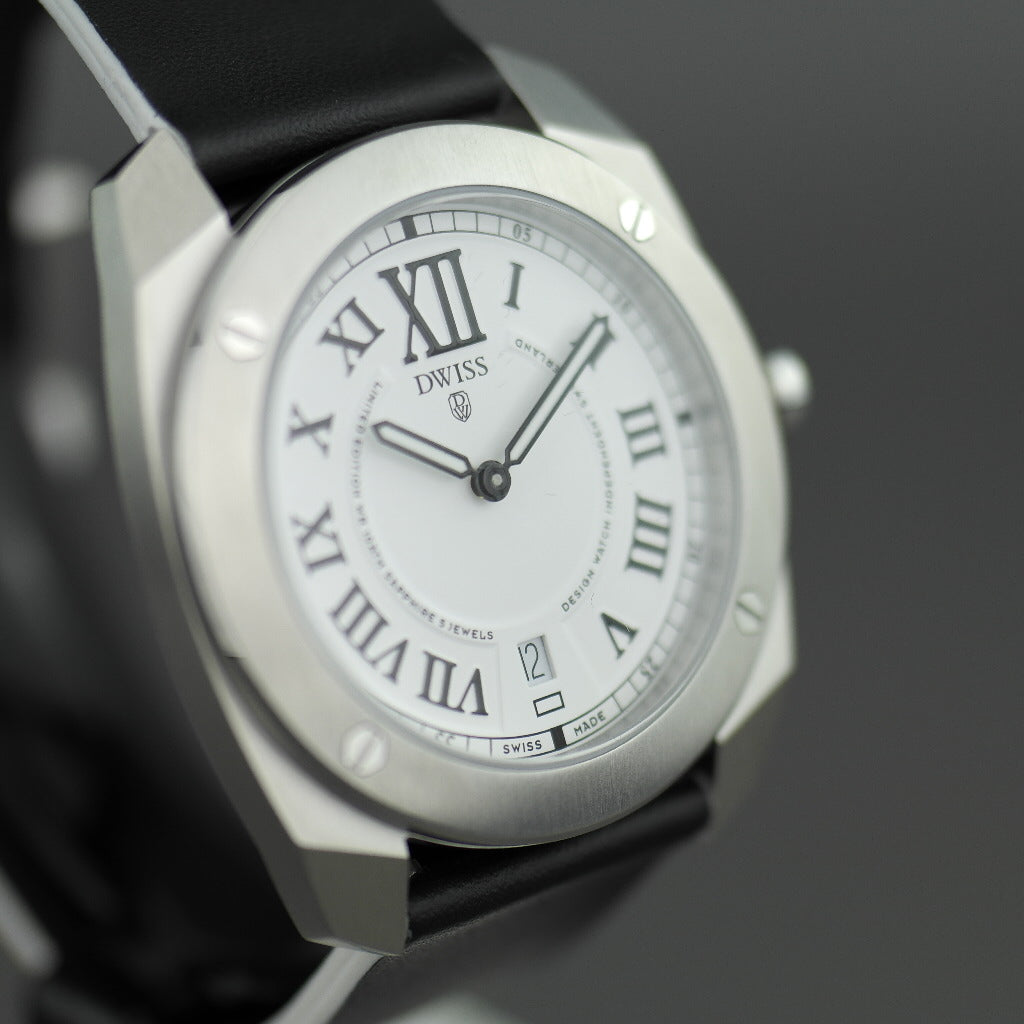 DWISS Limited Edition Swiss quartz white dial wristwatch 40mm