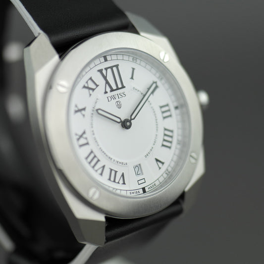DWISS Limited Edition Schweizer Quarz-Armbanduhr mit weißem Zifferblatt und Armband