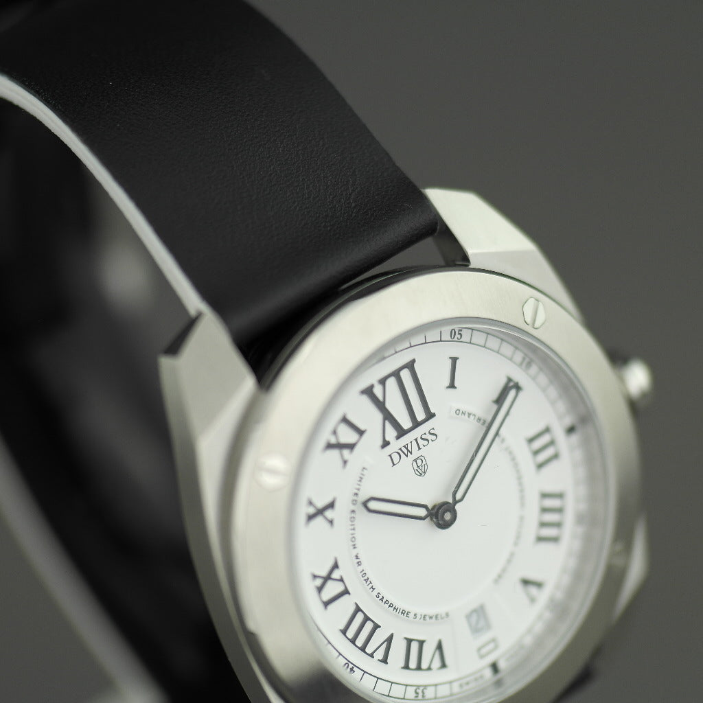 DWISS Limited Edition Swiss quartz white dial wristwatch 40mm
