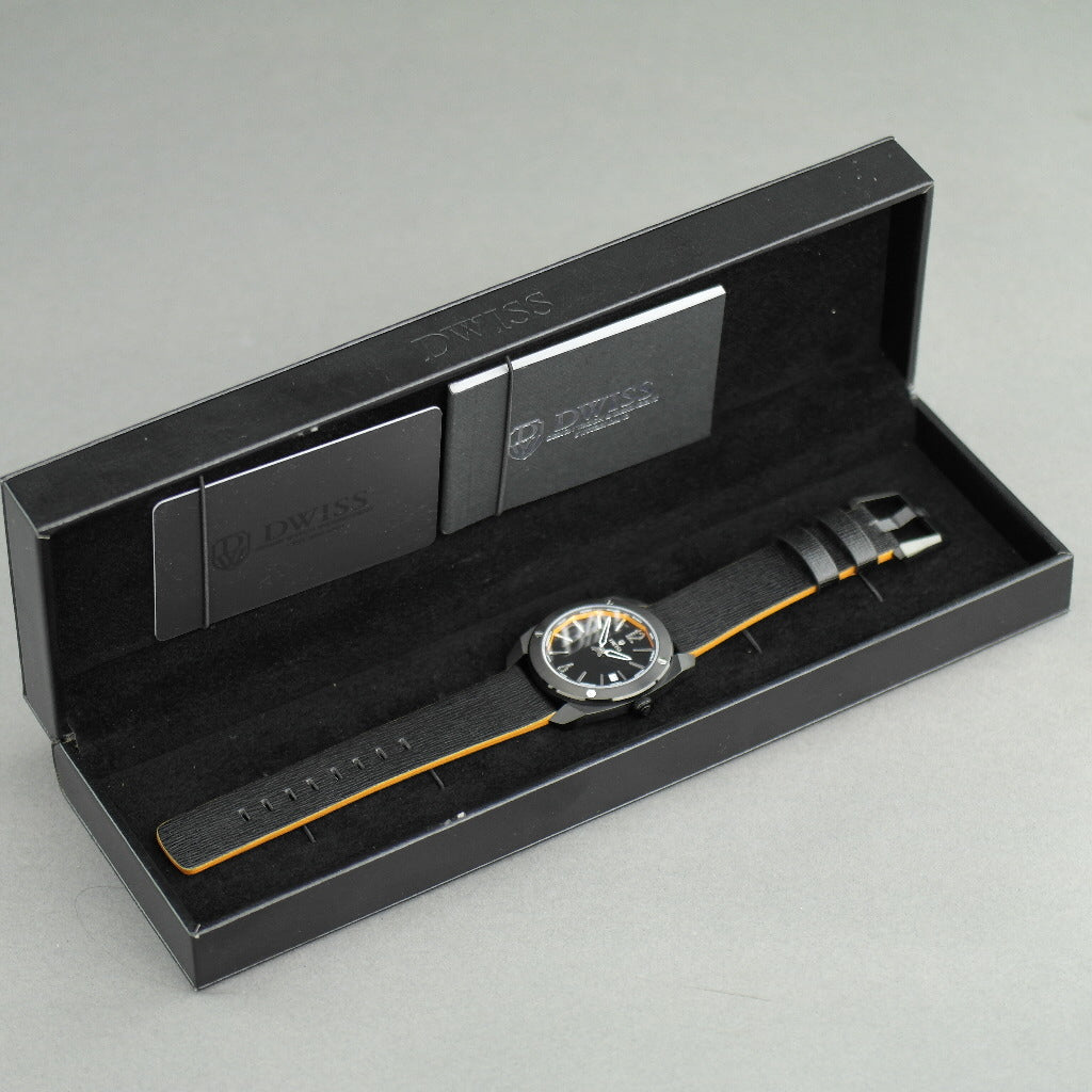 DWISS Limited Edition Swiss quartz black dial wristwatch with strap