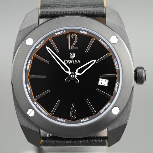 DWISS Limited Edition Schweizer Quarzarmbanduhr mit schwarzem Zifferblatt und Armband