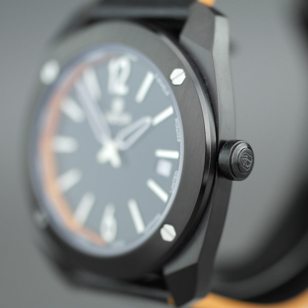 DWISS Limited Edition Swiss quartz black dial wristwatch with strap