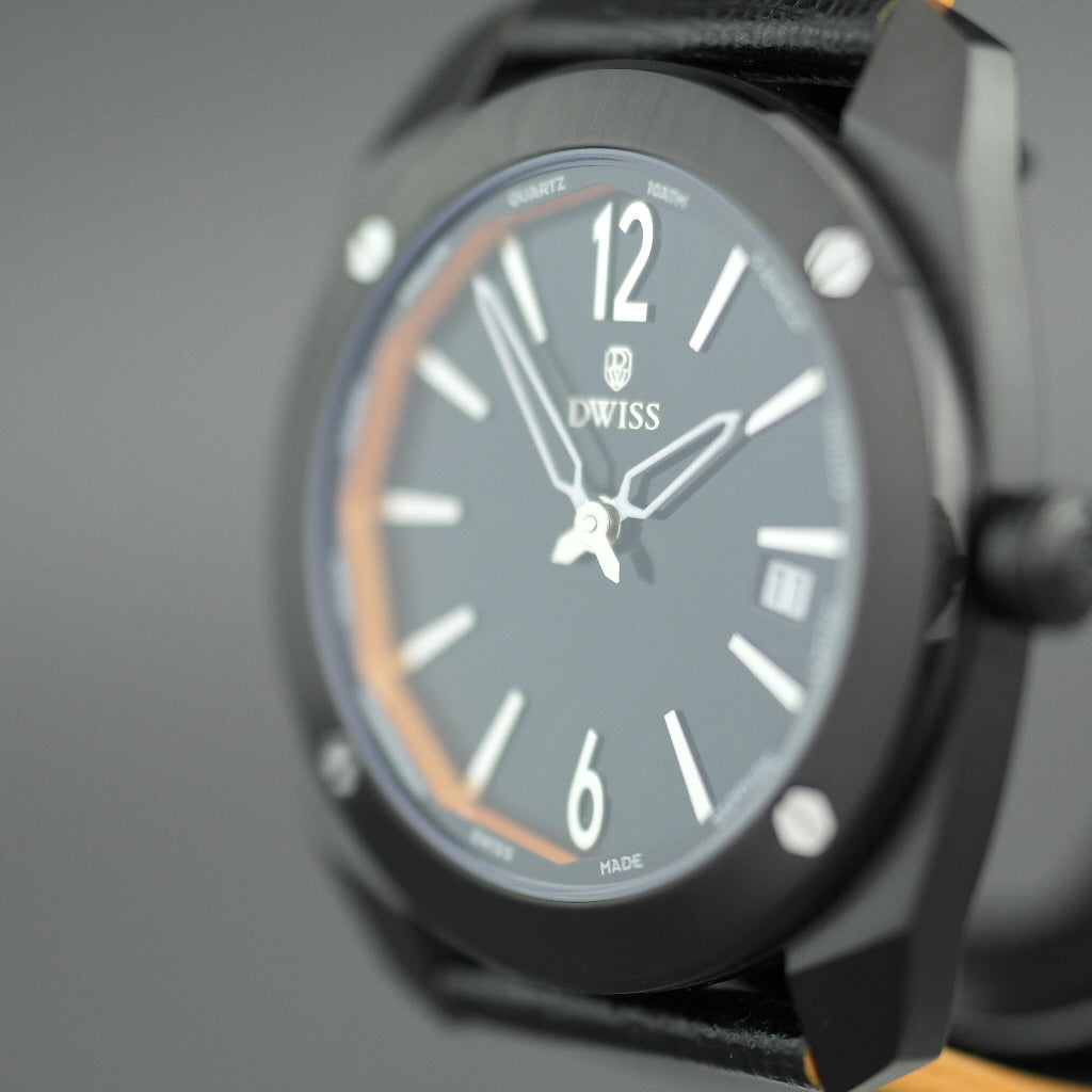 DWISS Limited Edition Swiss quartz black dial wristwatch with strap