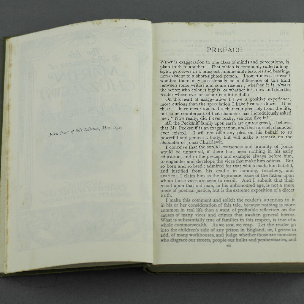 Primera edición del libro antiguo de 1907 de Charles Dickens "Martin Chuzzlewit" Londres