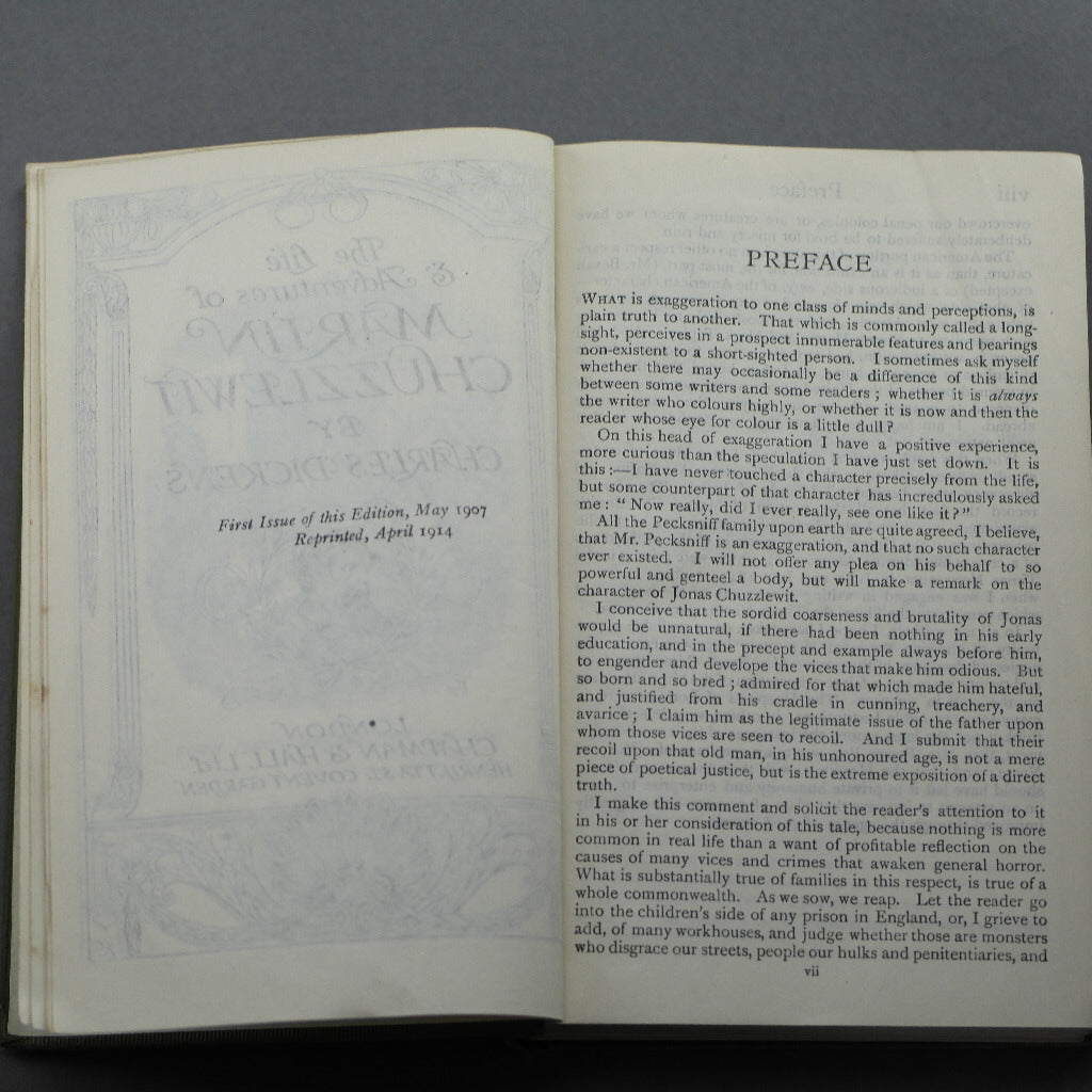 Primera edición del libro antiguo de 1914 de Charles Dickens "Martin Chuzzlewit" Londres