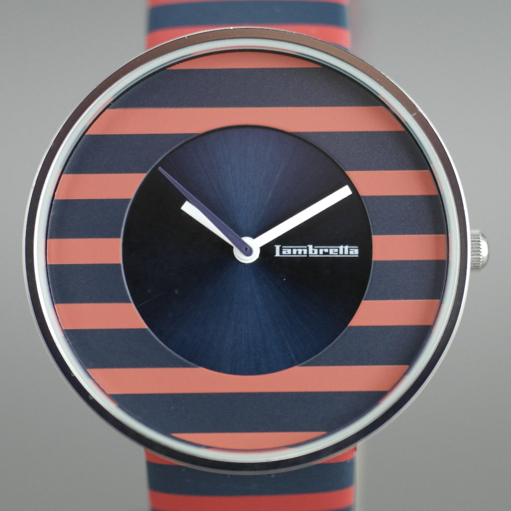 Lambretta Cielo Reloj de pulsera a rayas con correa de piel auténtica.
