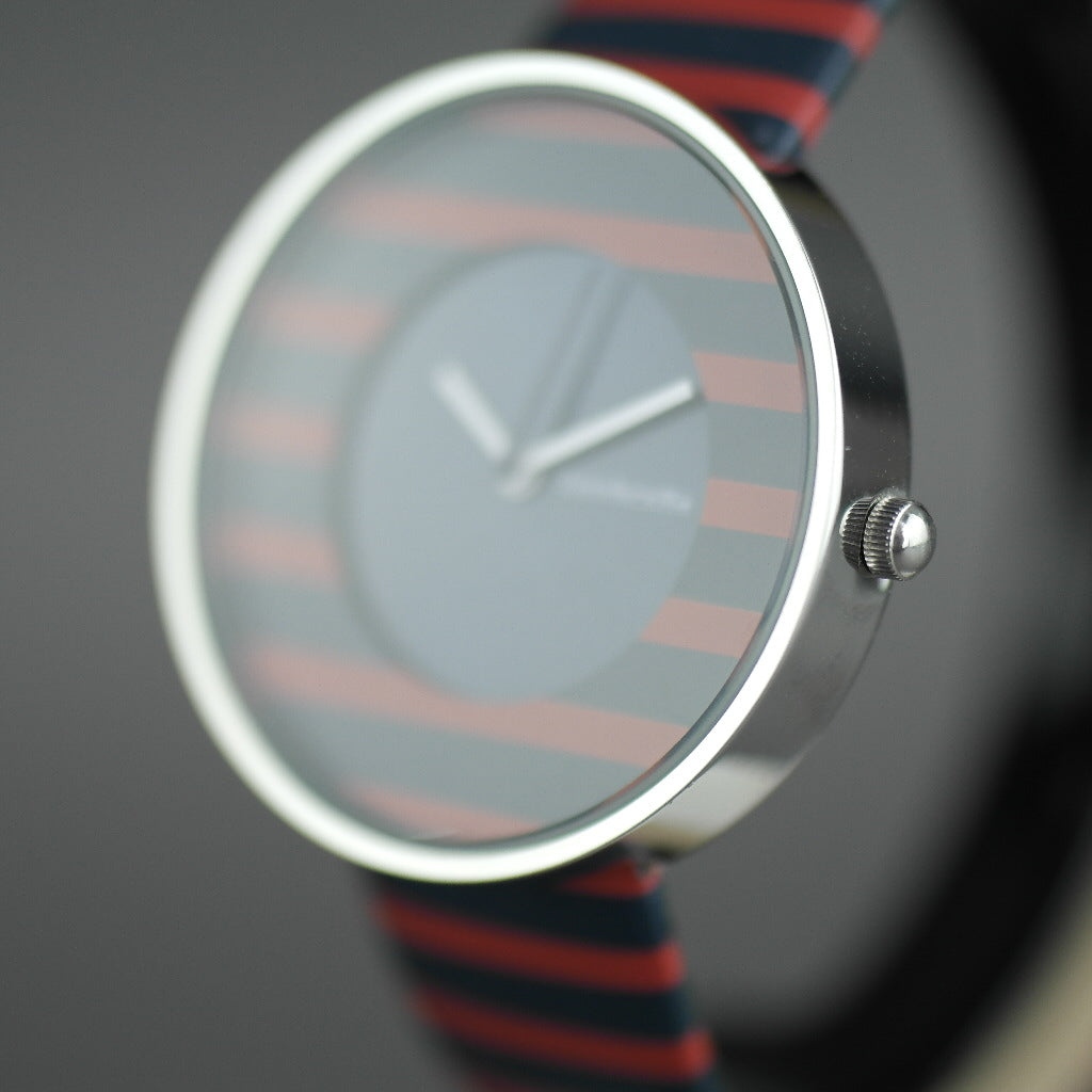 Lambretta Cielo Reloj de pulsera a rayas con correa de piel auténtica.