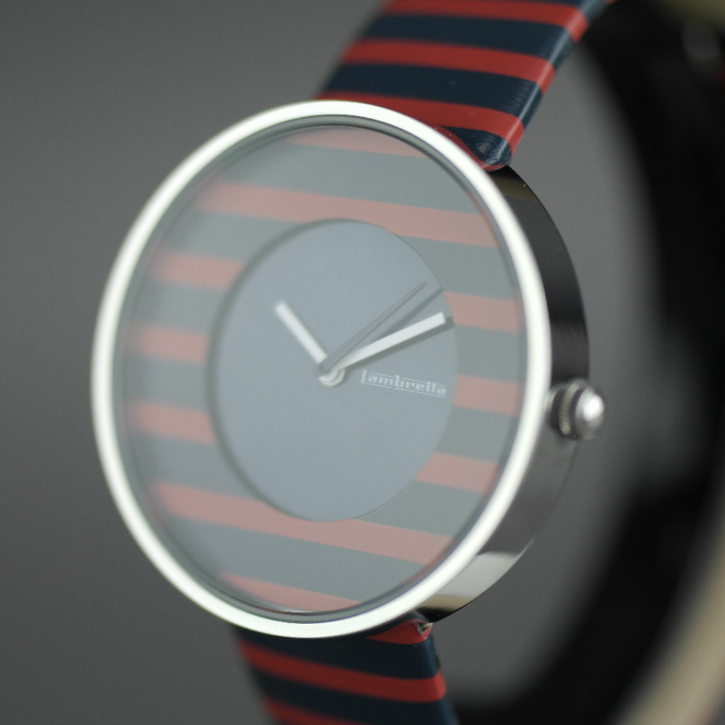 Lambretta Cielo Reloj de pulsera a rayas con correa de piel auténtica.