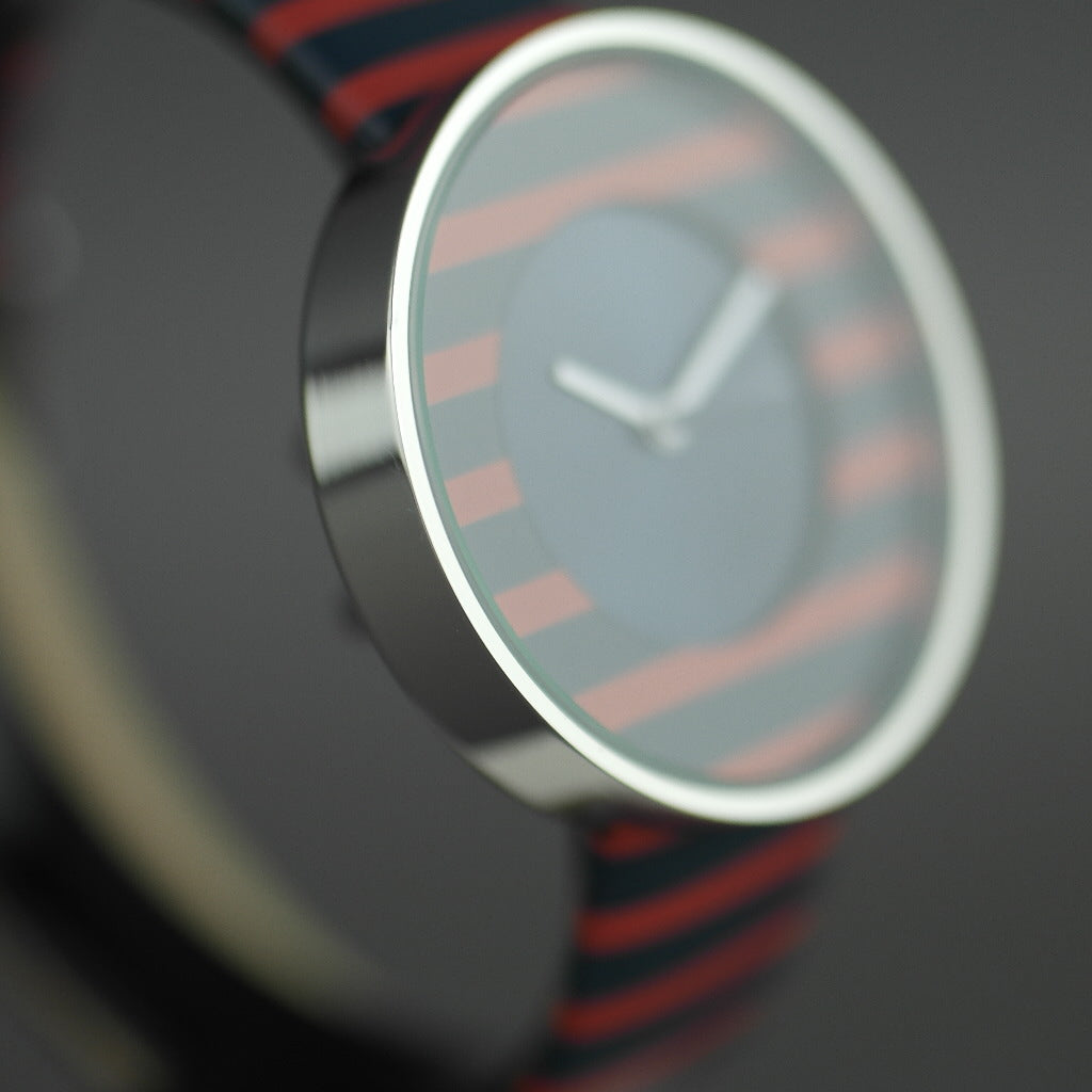 Lambretta Cielo Reloj de pulsera a rayas con correa de piel auténtica.