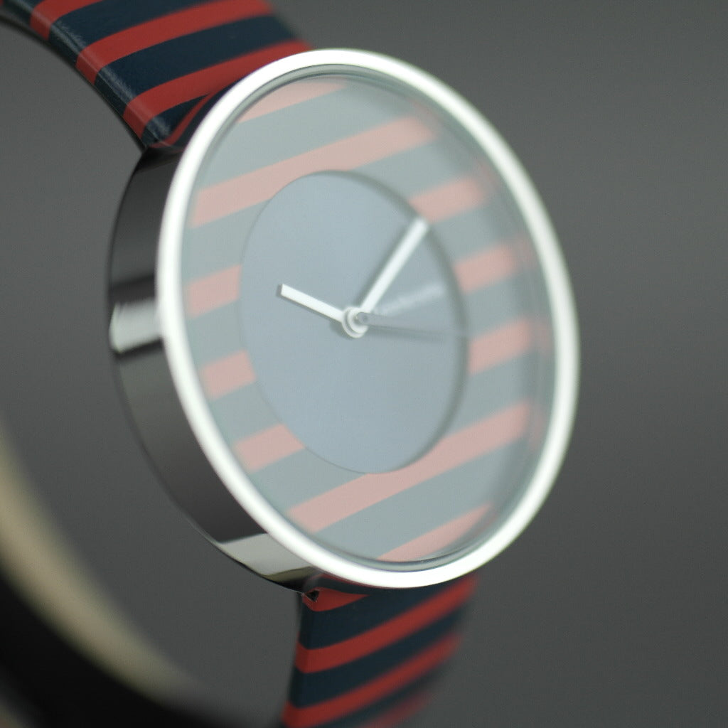 Lambretta Cielo Reloj de pulsera a rayas con correa de piel auténtica.