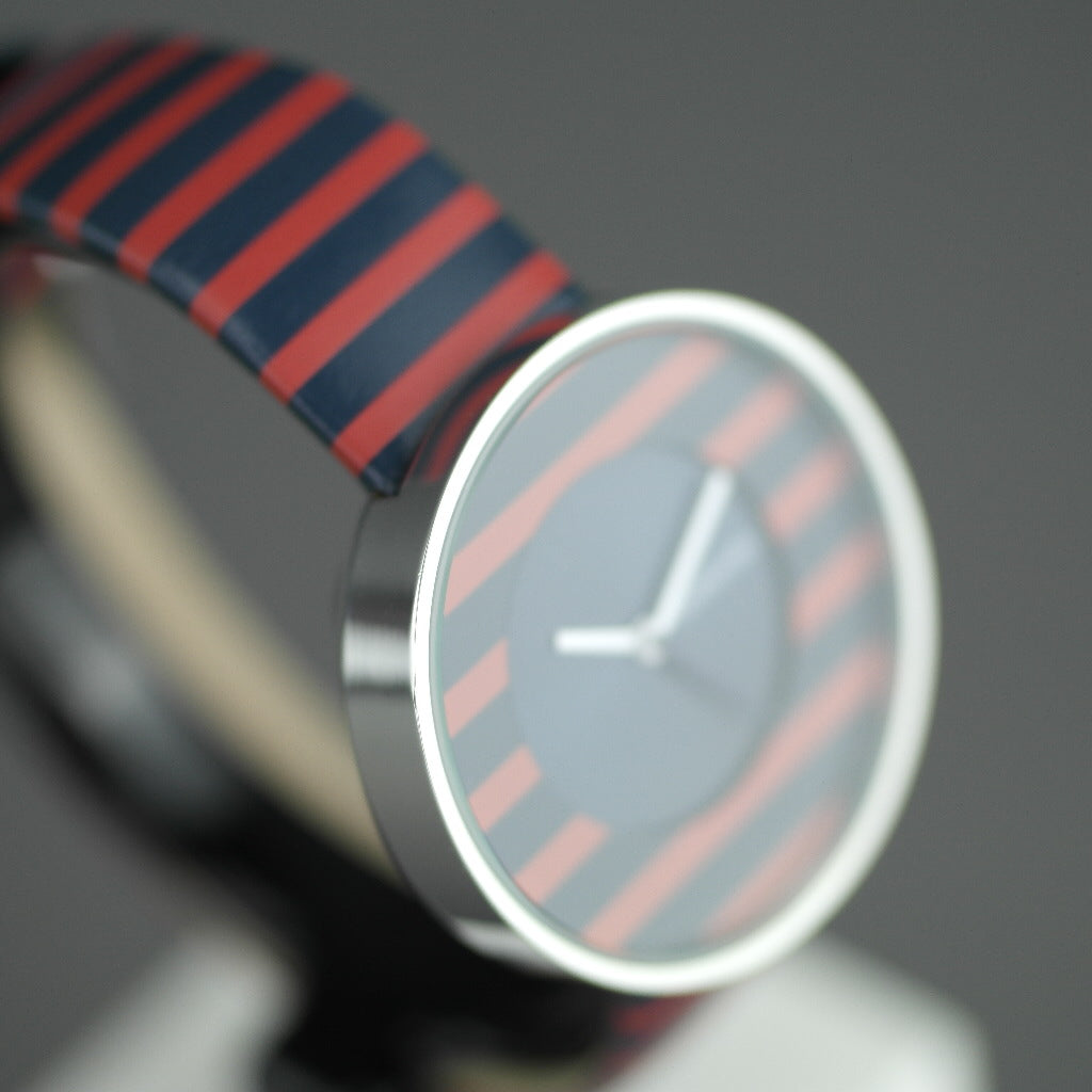 Lambretta Cielo Reloj de pulsera a rayas con correa de piel auténtica.
