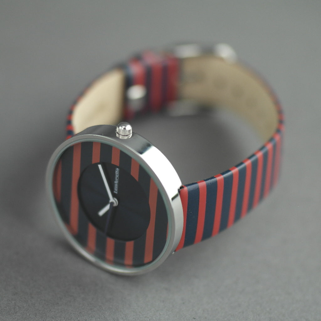 Lambretta Cielo Reloj de pulsera a rayas con correa de piel auténtica.