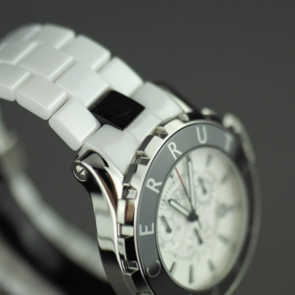 Cerruti 1881 Cronógrafo Reloj de pulsera de cerámica blanca con brazalete
