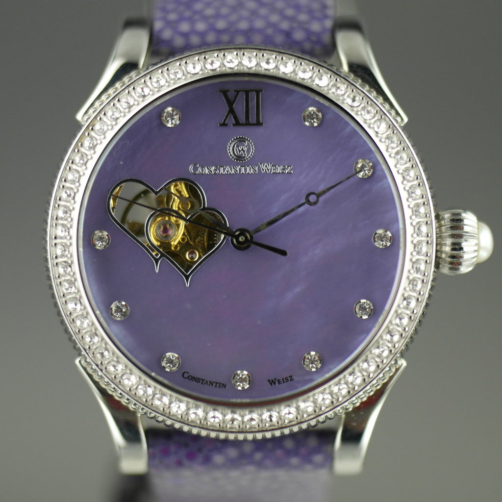 Constantin Weisz Purple Love Automatische Armbanduhr mit Perlmuttzifferblatt und verkrusteter Lünette