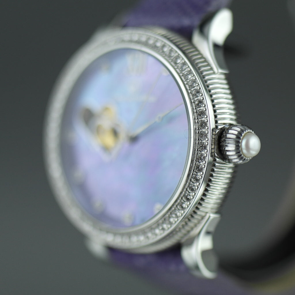 Constantin Weisz Purple Love Automatische Armbanduhr mit Perlmuttzifferblatt und verkrusteter Lünette