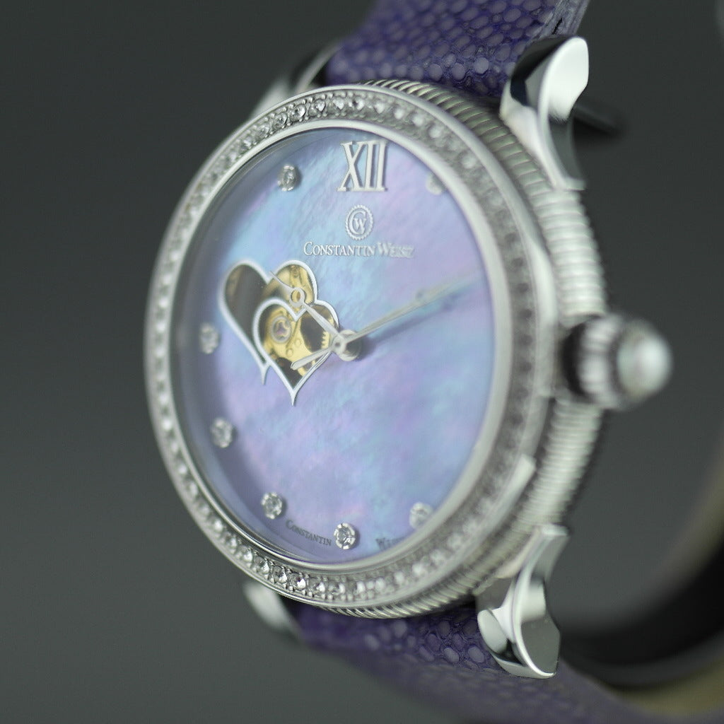 Constantin Weisz Purple Love Automatic nacre dial wrist watch with encrusted bezel