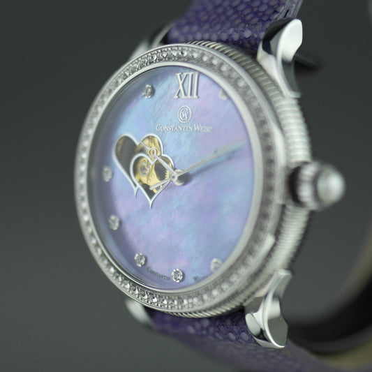 Constantin Weisz Purple Love Reloj de pulsera automático con esfera de nácar y bisel incrustado