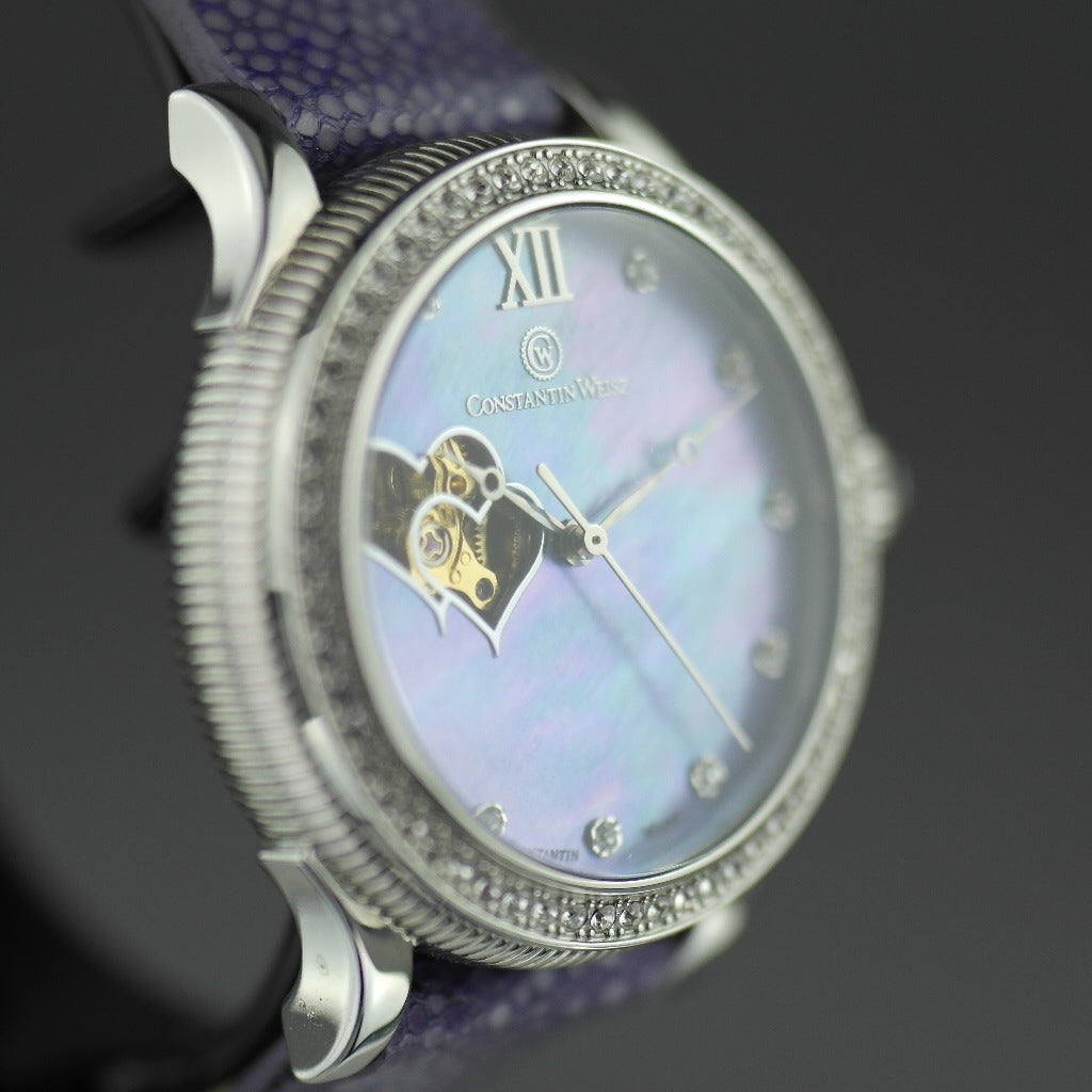 Constantin Weisz Purple Love Automatische Armbanduhr mit Perlmuttzifferblatt und verkrusteter Lünette