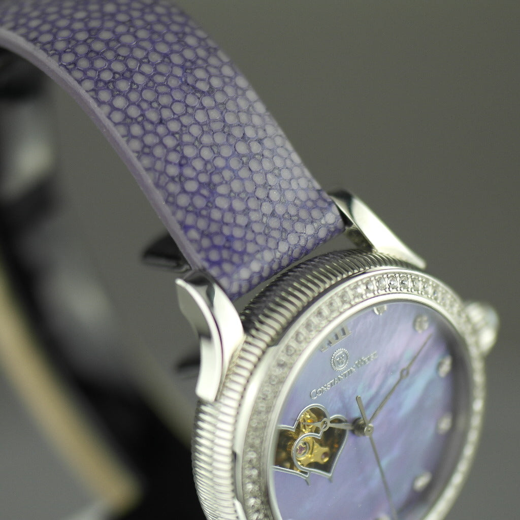 Constantin Weisz Purple Love Reloj de pulsera automático con esfera de nácar y bisel incrustado