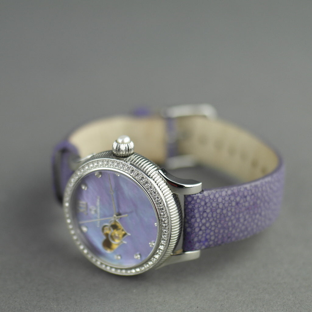 Constantin Weisz Purple Love Reloj de pulsera automático con esfera de nácar y bisel incrustado
