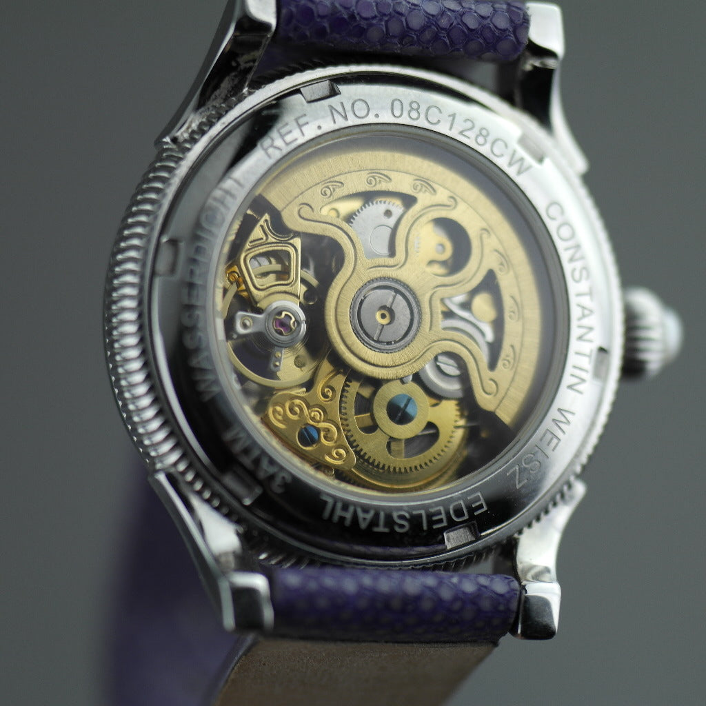 Constantin Weisz Purple Love Reloj de pulsera automático con esfera de nácar y bisel incrustado