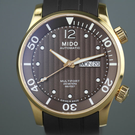 Mido Multifort Gold plated Automatic 25 Jewels wrist watch with rubber strap