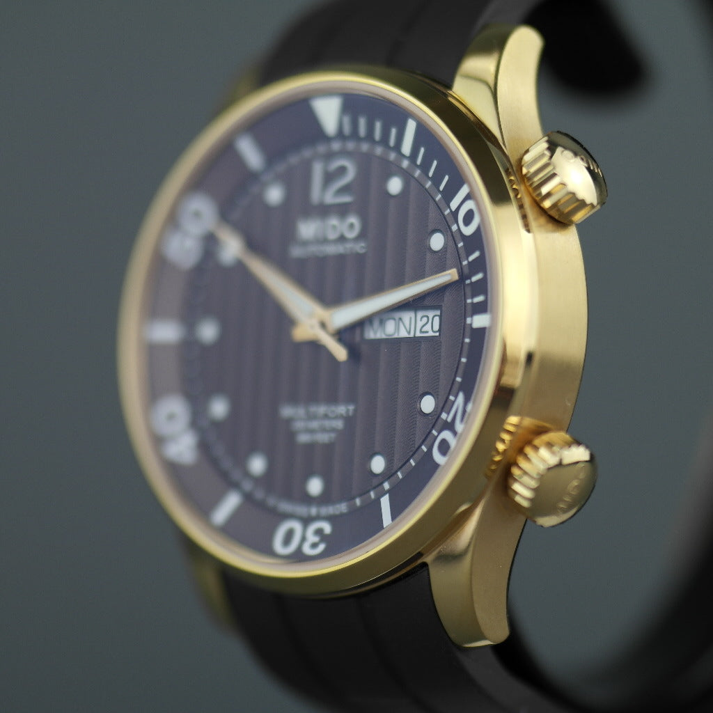 Mido Multifort Gold plated Automatic 25 Jewels wrist watch with rubber strap