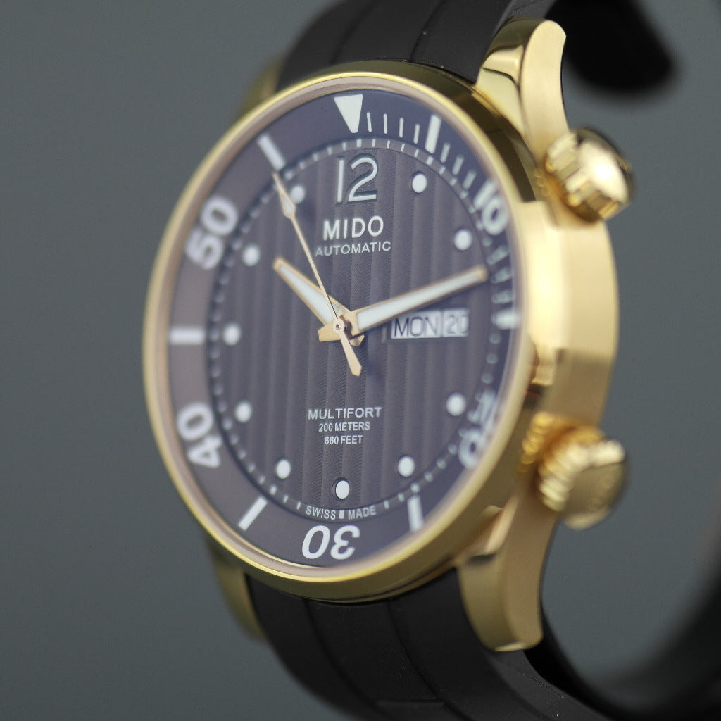 Mido Multifort Gold plated Automatic 25 Jewels wrist watch with rubber strap