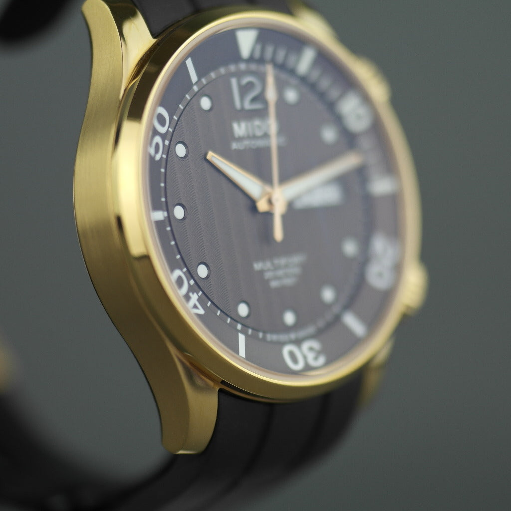 Mido Multifort Gold plated Automatic 25 Jewels wrist watch with rubber strap