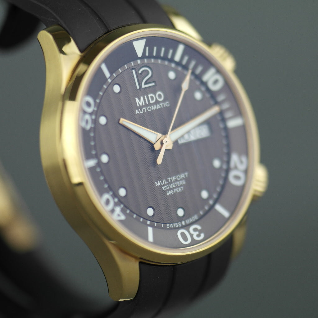 Mido Multifort Gold plated Automatic 25 Jewels wrist watch with rubber strap