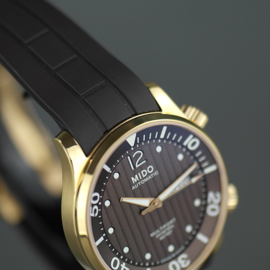 Mido Multifort Gold plated Automatic 25 Jewels wrist watch with rubber strap