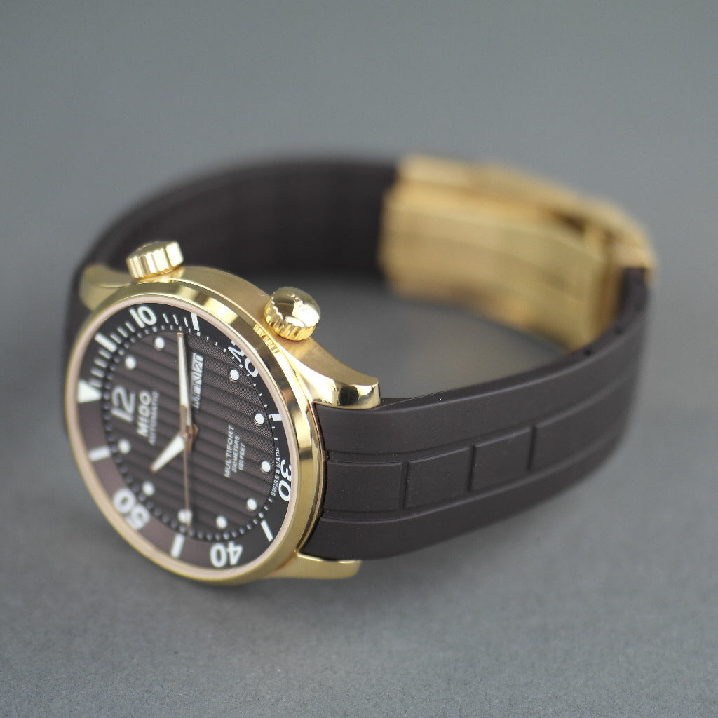 Mido Multifort Gold plated Automatic 25 Jewels wrist watch with rubber strap