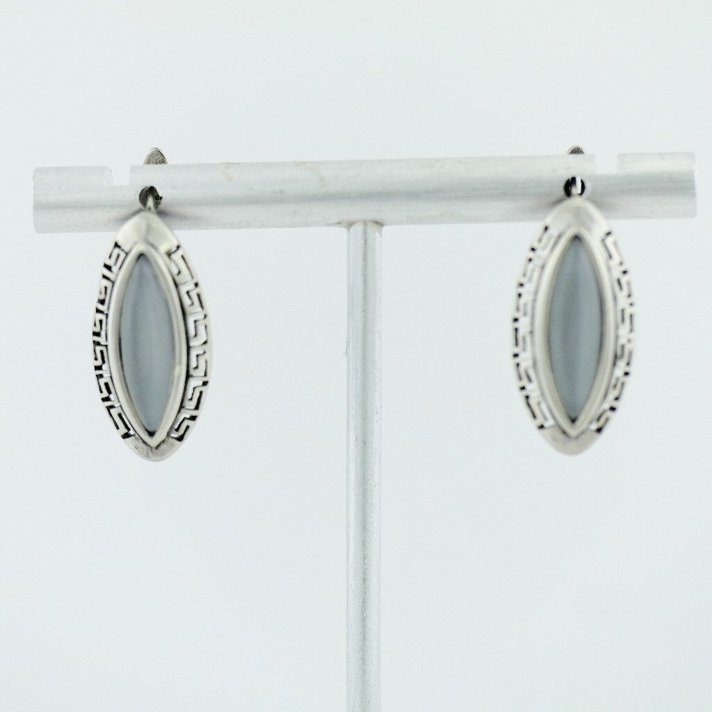 Vintage sterling silver earrings moon stone 925 great solid gift Greek key