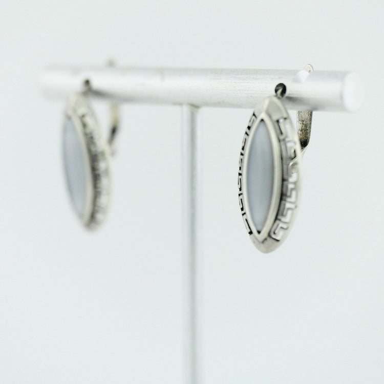 Vintage sterling silver earrings moon stone 925 great solid gift Greek key