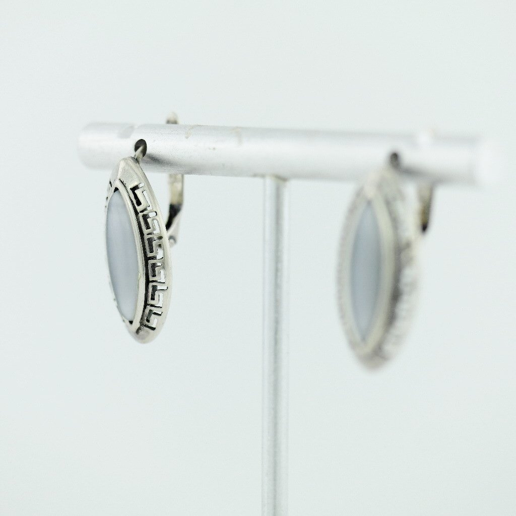 Vintage sterling silver earrings moon stone 925 great solid gift Greek key