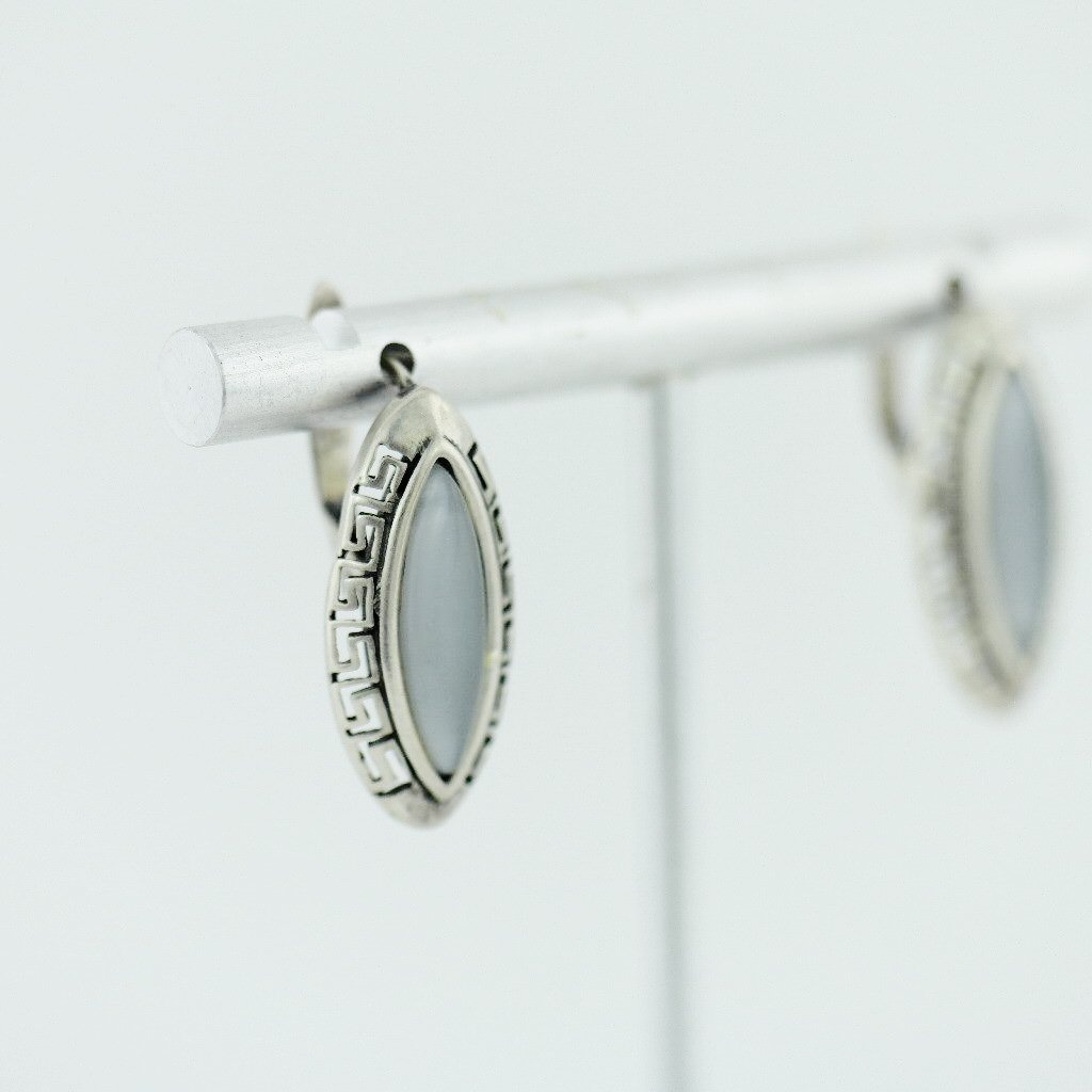 Vintage sterling silver earrings moon stone 925 great solid gift Greek key