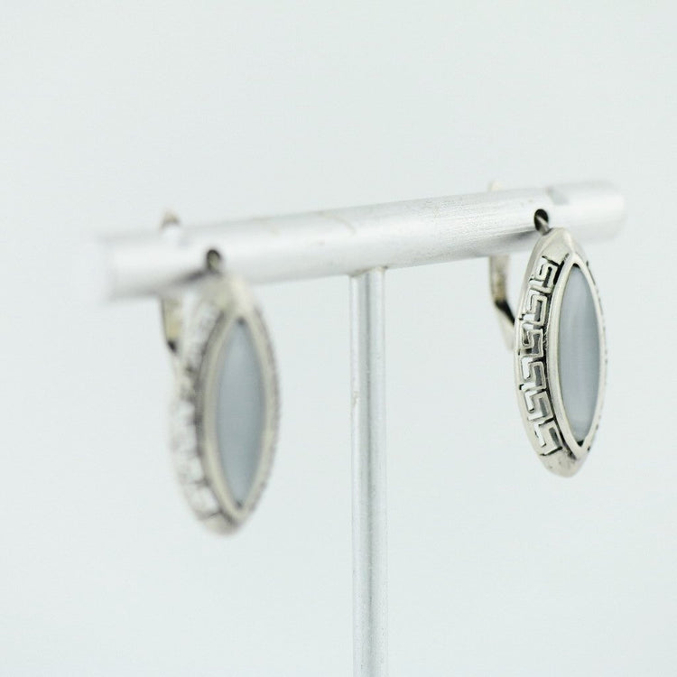 Vintage sterling silver earrings moon stone 925 great solid gift Greek key