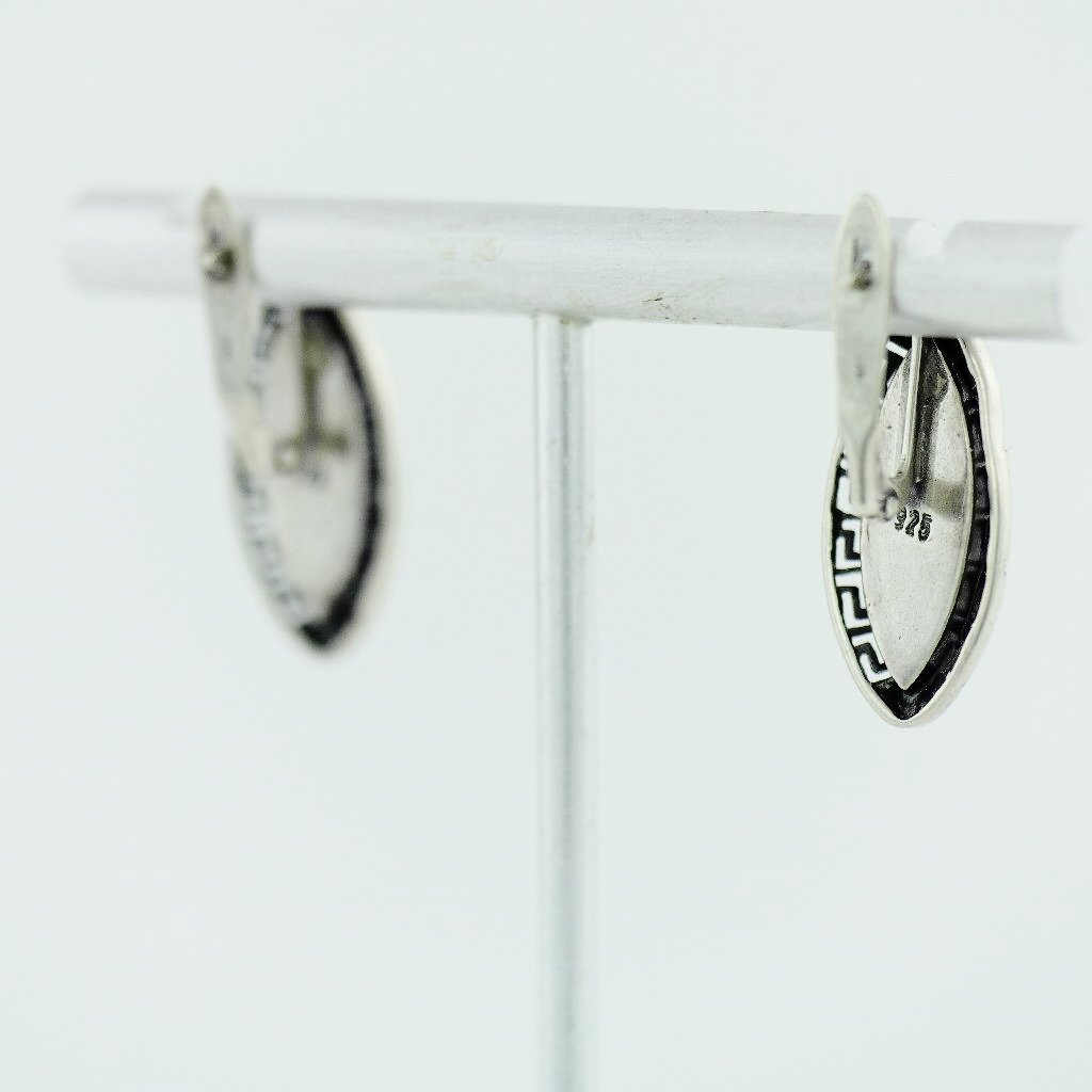 Vintage sterling silver earrings moon stone 925 great solid gift Greek key
