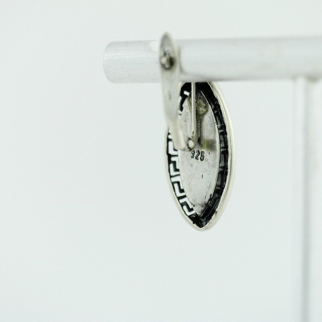 Vintage sterling silver earrings moon stone 925 great solid gift Greek key