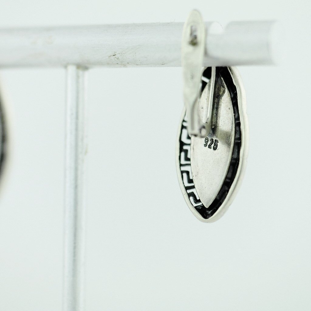 Vintage sterling silver earrings moon stone 925 great solid gift Greek key