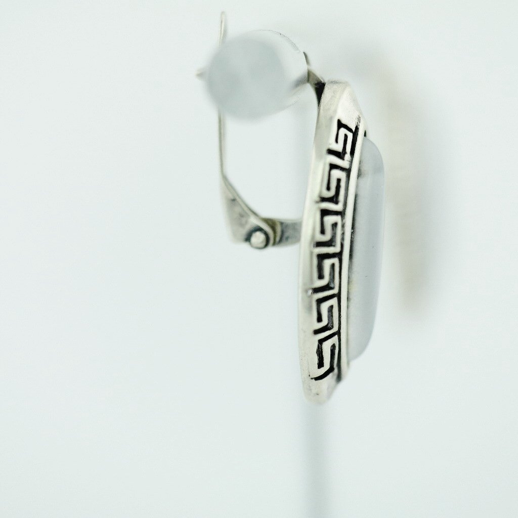 Vintage sterling silver earrings moon stone 925 great solid gift Greek key