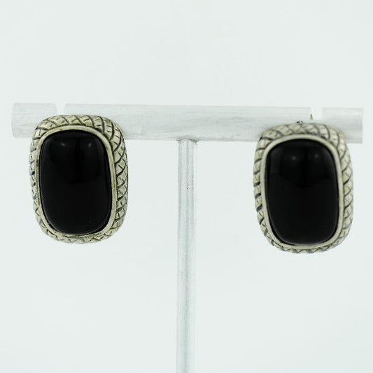 Vintage Chinese export sterling silver earrings with Black onyx stone ATI