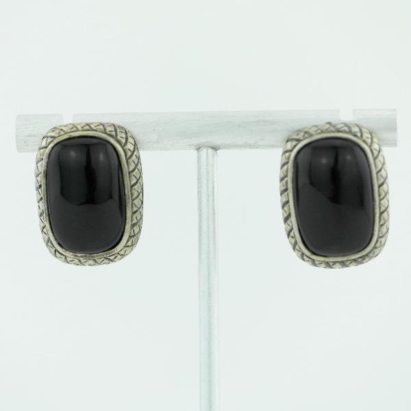Vintage Chinese export sterling silver earrings with Black onyx stone ATI