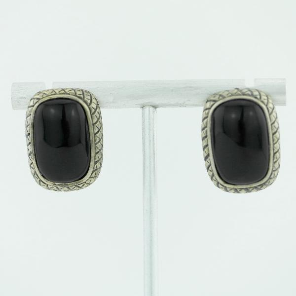 Vintage chinesische Export-Ohrringe aus Sterlingsilber mit schwarzem Onyx-Stein ATI