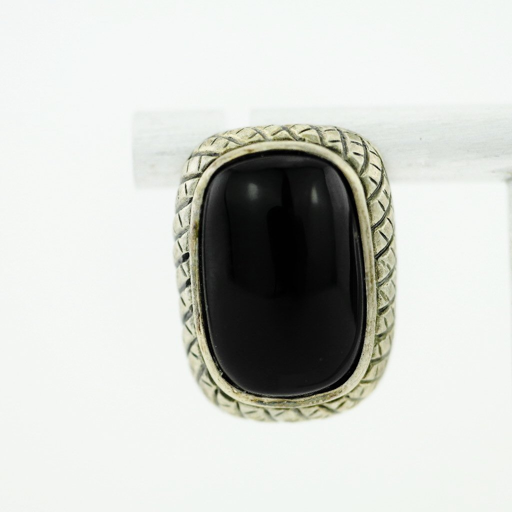 Vintage chinesische Export-Ohrringe aus Sterlingsilber mit schwarzem Onyx-Stein ATI