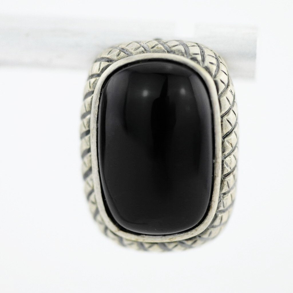 Vintage Chinese export sterling silver earrings with Black onyx stone ATI